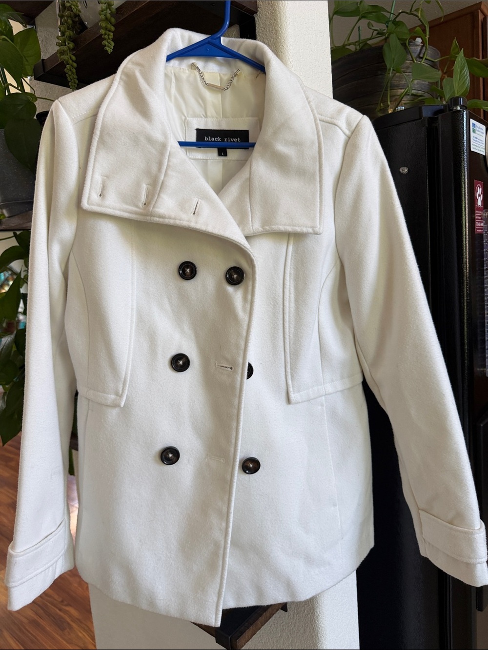 Black Rivet White Double-Breasted Peacoat with Dark Buttons
